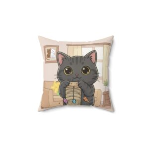 Curiosity Cat Spun Polyester Square Pillow